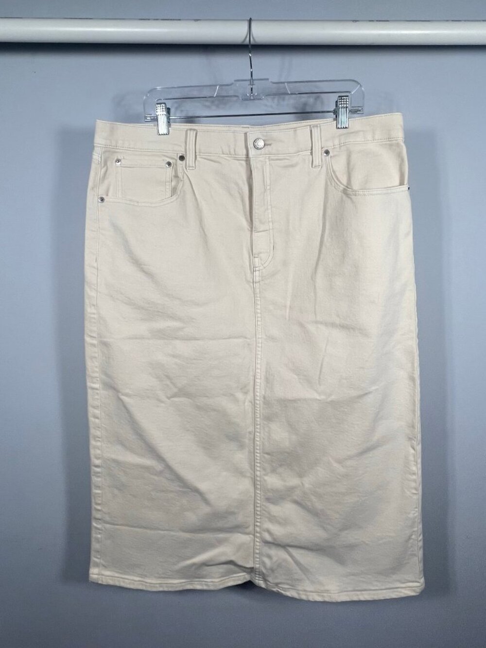 Banana Republic Skirt Womens Denim Pencil Midi Length 18 Ivory Back Slit
